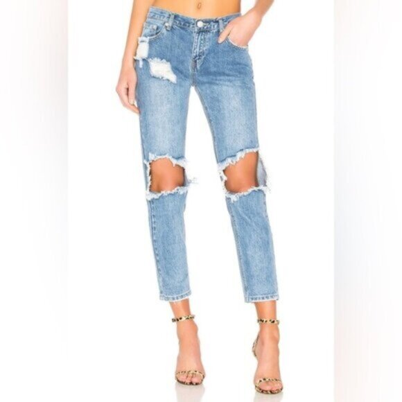 Superdown Revolve Angie Girlfriend Jeans Straight Leg Wash Blue High rise 25 - Picture 2 of 15